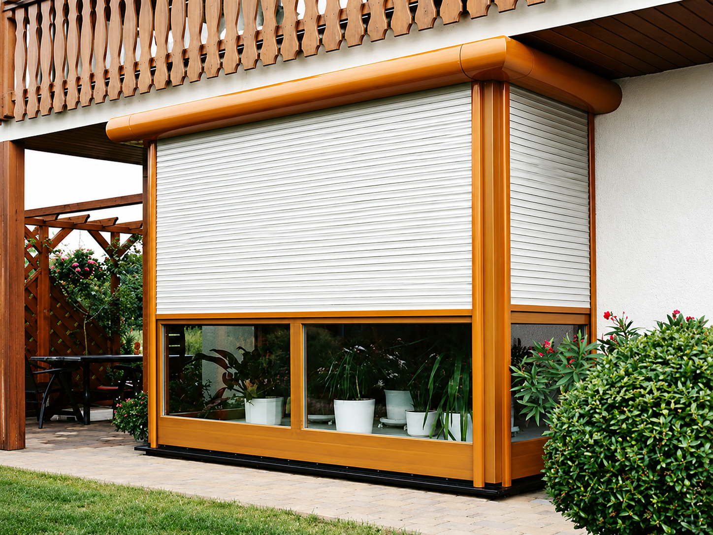 Aluminium rolling shutter slat profile and surface finish — corrosion-resistant detail